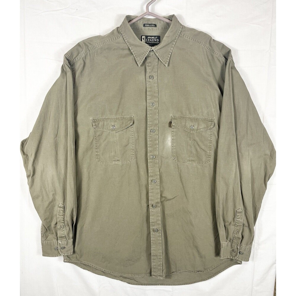 Vintage Eddie Bauer Shirt Legend Elkhorn L/S Button Brown Canvas Men's XL Tall